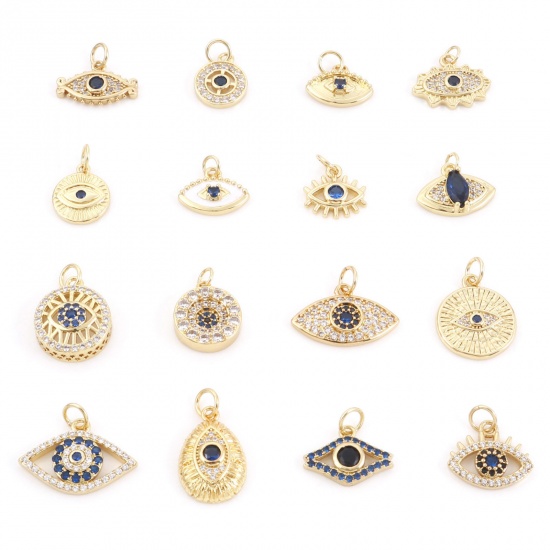 Picture of Brass Religious Charms Gold Plated Evil Eye Blue Rhinestone                                                                                                                                                                                                   