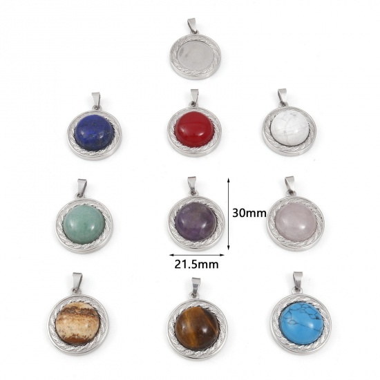 Picture of Gemstone Charms Silver Tone Round 30mm x 21.5mm
