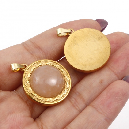 Picture of Gemstone Charms Gold Plated Round 30mm x 21.5mm