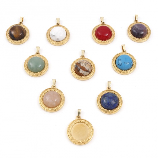 Picture of Gemstone Charms Gold Plated Round 30mm x 21.5mm