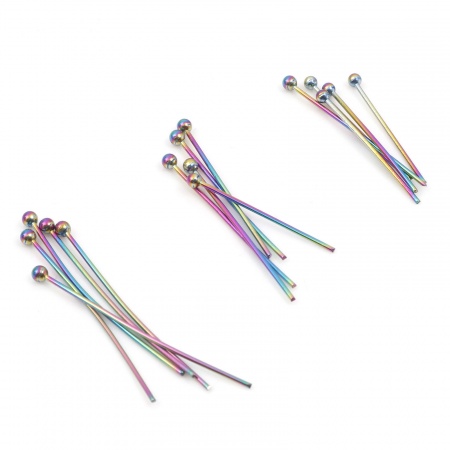 0.6mm Edelstahl Kopfstifte mit Kugel Bunt 10 Stück