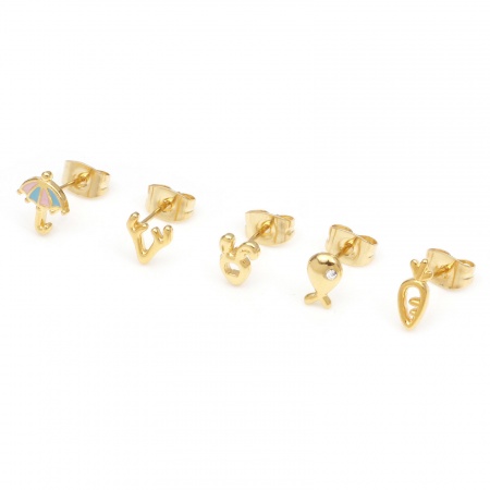 304 Stainless Steel Stylish Ear Post Stud Earrings Gold Plated Carrot Deer Horn/ Antler