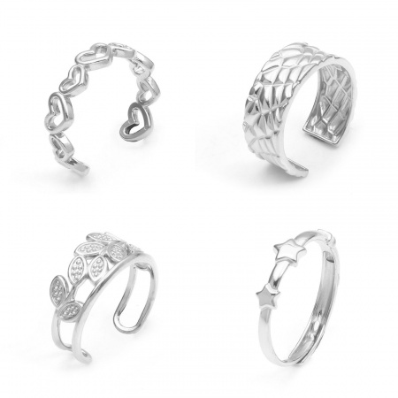 304 Stainless Steel Stylish Open Rings Silver Tone Heart Branch