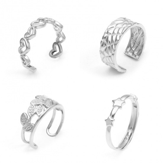 Immagine di 304 Acciaio Inossidabile Elegante Aperto Anello Tono Argento Cuore Ramo 1 Pz