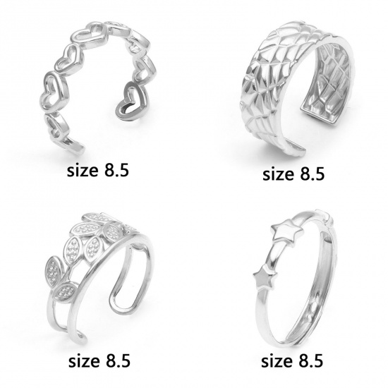 Immagine di 304 Acciaio Inossidabile Elegante Aperto Anello Tono Argento Cuore Ramo 1 Pz