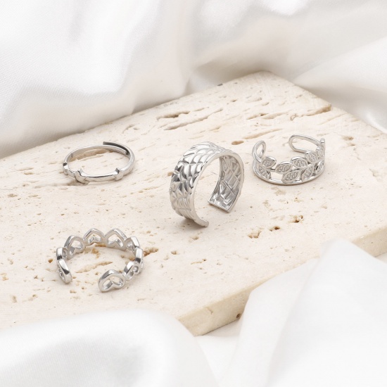 Immagine di 304 Acciaio Inossidabile Elegante Aperto Anello Tono Argento Cuore Ramo 1 Pz