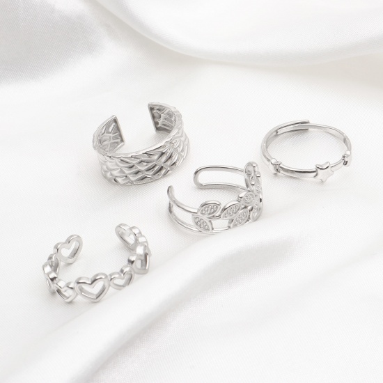 Immagine di 304 Acciaio Inossidabile Elegante Aperto Anello Tono Argento Cuore Ramo 1 Pz