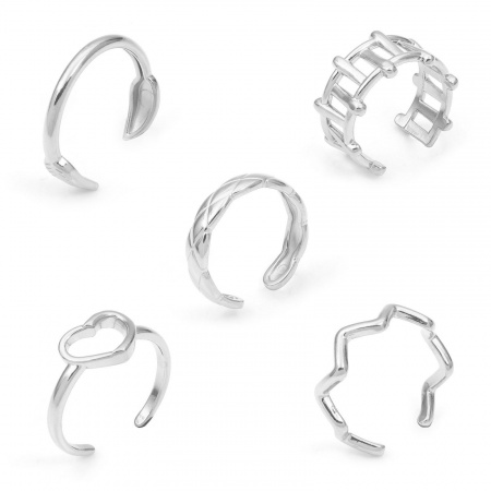 304 Stainless Steel Stylish Open Rings Silver Tone Wave