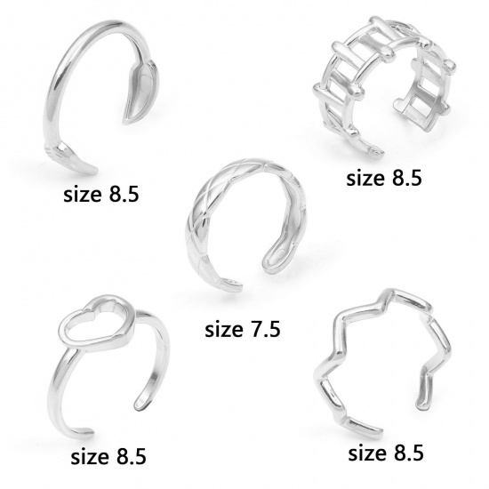 Imagen de 304 Acero Inoxidable Elegante Abierto Anillos Tono de Plata Ola 1 Unidad