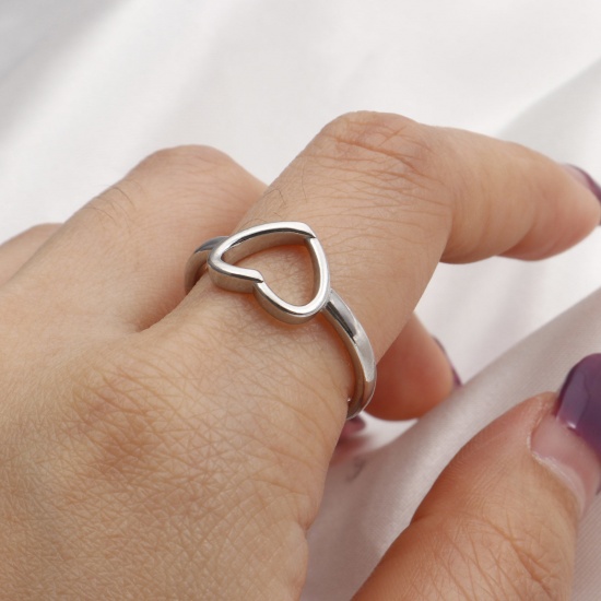 Imagen de 304 Acero Inoxidable Elegante Abierto Anillos Tono de Plata Ola 1 Unidad