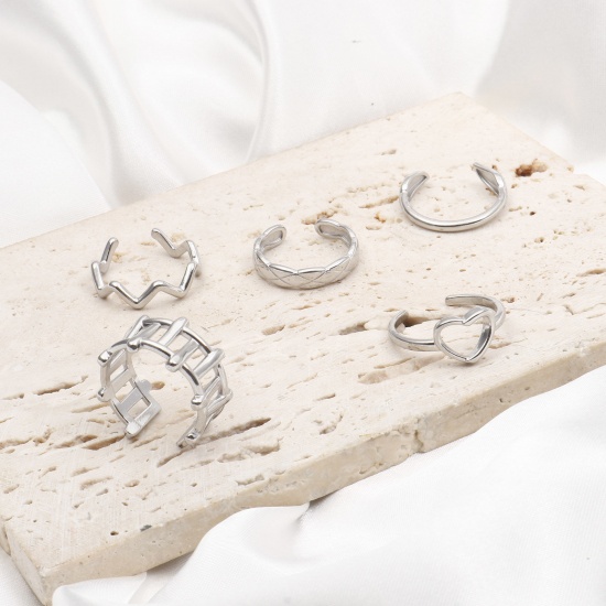 Imagen de 304 Acero Inoxidable Elegante Abierto Anillos Tono de Plata Ola 1 Unidad