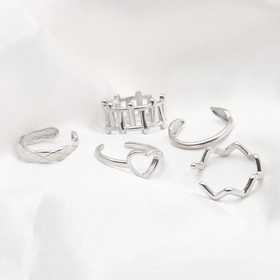 Imagen de 304 Acero Inoxidable Elegante Abierto Anillos Tono de Plata Ola 1 Unidad