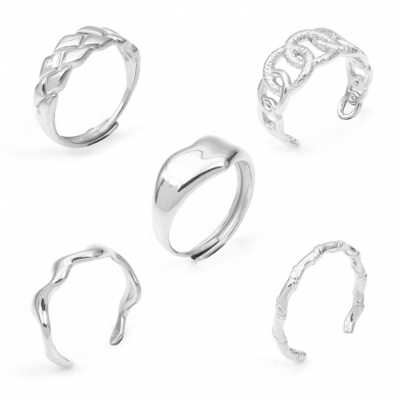304 Acero Inoxidable Elegante Abierto Anillos Tono de Plata 1 Unidad
