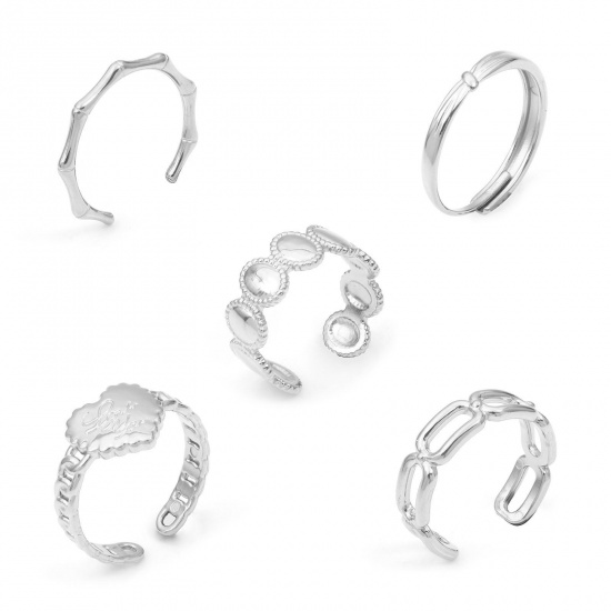 Imagen de 304 Acero Inoxidable Elegante Abierto Anillos Tono de Plata Óvalo Corazón 1 Unidad