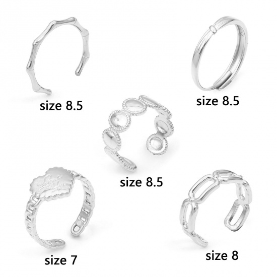 Imagen de 304 Acero Inoxidable Elegante Abierto Anillos Tono de Plata Óvalo Corazón 1 Unidad