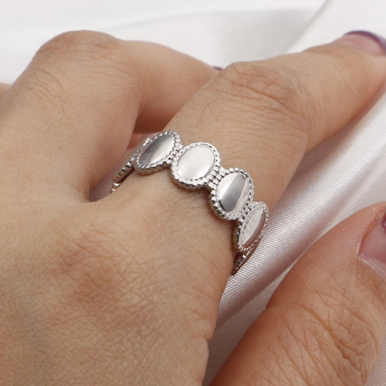 Imagen de 304 Acero Inoxidable Elegante Abierto Anillos Tono de Plata Óvalo Corazón 1 Unidad