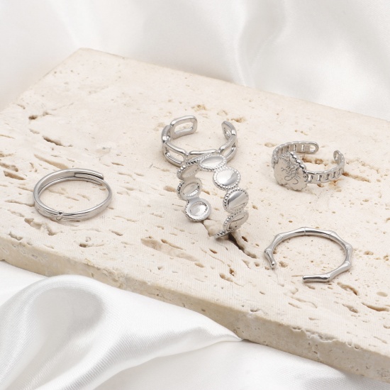 Imagen de 304 Acero Inoxidable Elegante Abierto Anillos Tono de Plata Óvalo Corazón 1 Unidad