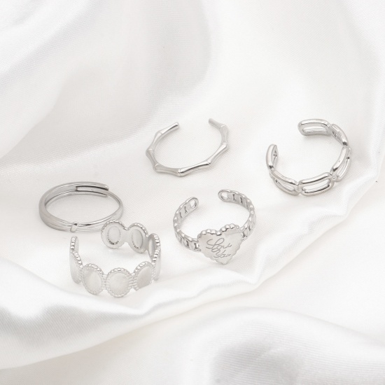 Imagen de 304 Acero Inoxidable Elegante Abierto Anillos Tono de Plata Óvalo Corazón 1 Unidad