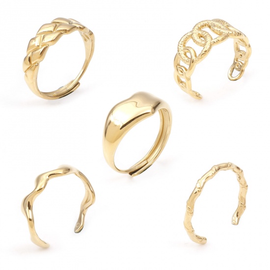 Picture of 304 Stainless Steel Stylish Open Rings Gold Plated