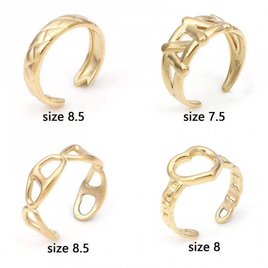 Immagine di 304 Acciaio Inossidabile Elegante Aperto Anello Oro Placcato Cuore 1 Pz