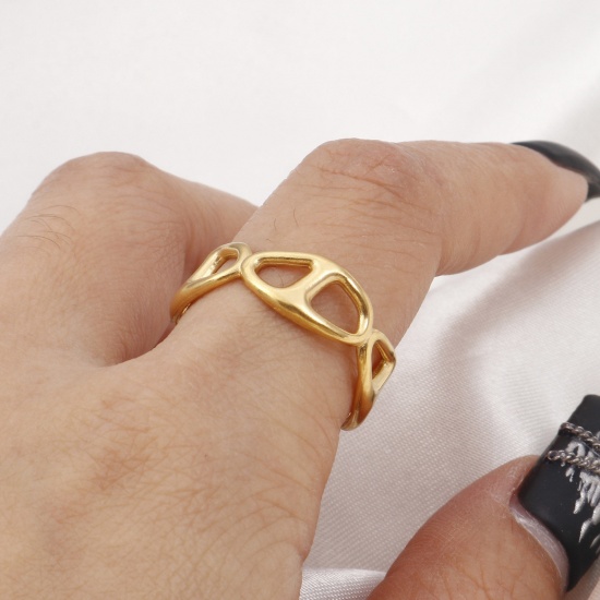 Immagine di 304 Acciaio Inossidabile Elegante Aperto Anello Oro Placcato Cuore 1 Pz