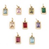 Picture of 304 Stainless Steel Charms Gold Plated Rectangle Multicolour Cubic Zirconia 13mm x 6mm