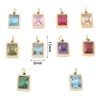 Picture of 304 Stainless Steel Charms Gold Plated Rectangle Multicolour Cubic Zirconia 15mm x 8mm