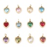 Immagine di 304 Acciaio Inossidabile San Valentino Charms Cuore Oro Placcato Multicolore Cubic Zirconiae 13mm x 8mm, 1 Pz