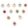 Immagine di 304 Acciaio Inossidabile San Valentino Charms Cuore Oro Placcato Multicolore Cubic Zirconiae 13mm x 8mm, 1 Pz