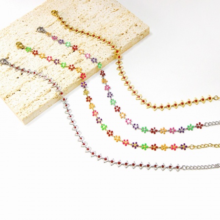 304 Edelstahl Fußketten Bunt Böser Blick 22cm lang, 1 Strang