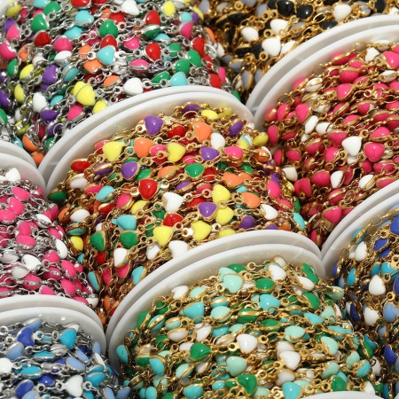 304 Acero Inoxidable Cadenas Corazón Chapado en Oro Multicolor Esmalte 5mm, 1 M