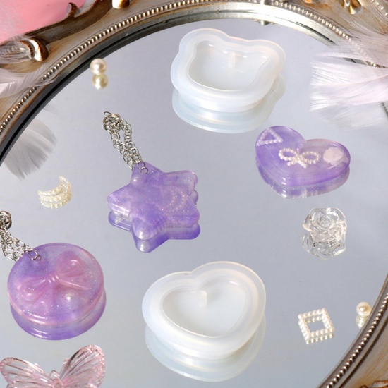 Picture of Silicone Resin Mold For Keychain Necklace Earring Pendant Jewelry DIY Making Heart Flower White 