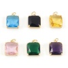 Picture of Brass & Glass Charms Gold Plated Multicolor Square 18mm x 12mm