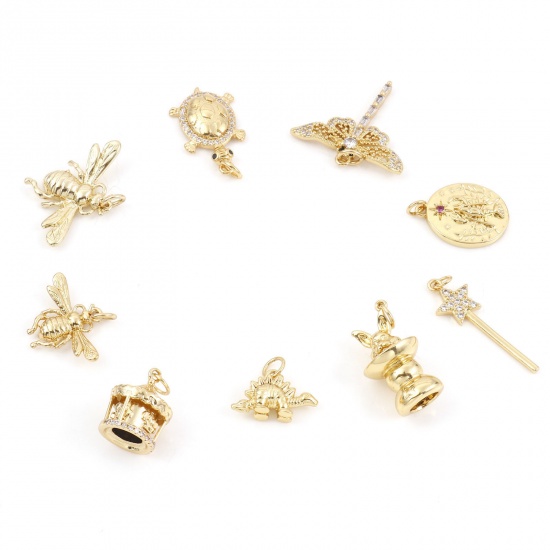 Immagine di Ottone Charms Oro Placcato Ape Tartaruga 1 Pz