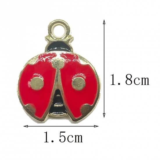 Picture of Zinc Based Alloy Insect Charms Gold Plated Multicolor Ladybug Animal Enamel 18mm x 15mm