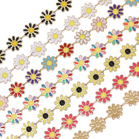 Изображение 304 Нержавеющая Сталь Цепь ручной работы Цветы Позолоченный Разноцветный С Эмалью 10мм, 1 М