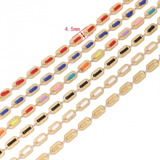 Picture of 304 Stainless Steel Handmade Link Chain Rectangle Gold Plated Multicolor Enamel 4.5mm