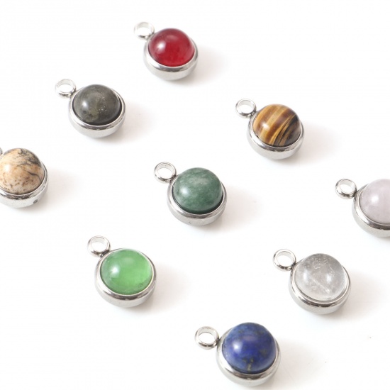 Picture of 304 Stainless Steel & Gemstone Charms Silver Tone Multicolor Round 14mm x 10mm