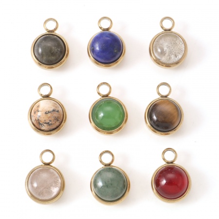 Gema Colgantes Charms Ronda Chapado en Oro Multicolor 14mm x 10mm, 1 Unidad