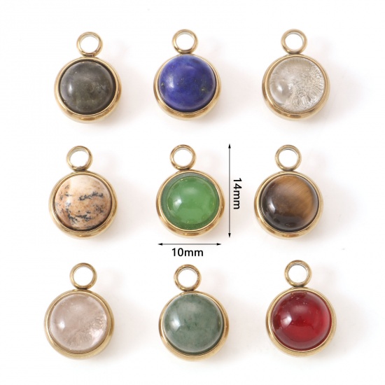 Picture of 304 Stainless Steel & Gemstone Charms Gold Plated Multicolor Round 14mm x 10mm