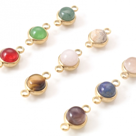 Picture of 304 Stainless Steel & Gemstone Connectors Gold Plated Multicolor Round 18mm x 10mm