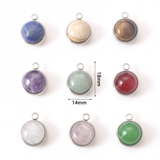 Picture of 304 Stainless Steel & Gemstone Charms Silver Tone Multicolor Round 18mm x 14mm