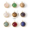 天然304ステンレス鋼 石 チャーム 円形 金メッキ 多色 18mm x 14mm、 1 個 の画像