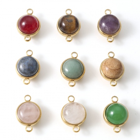 1 Piece Vacuum Plating Gemstone Connectors Charms Pendants Gold Plated Multicolor Round 22mm x 14mm