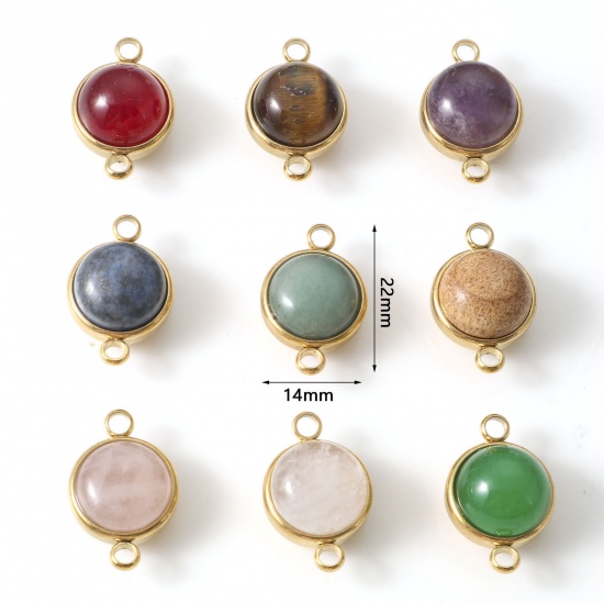 Picture of 304 Stainless Steel & Gemstone Connectors Gold Plated Multicolor Round 22mm x 14mm