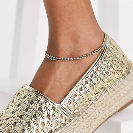 304 Stainless Steel Simple Ball Chain Multilayer Layered Anklet Multicolor 25cm(9 7/8") long 