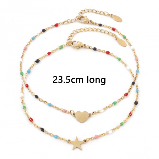 Picture of 304 Stainless Steel Simple Link Cable Chain Anklet Multicolor Enamel 23.5cm(9 2/8") long