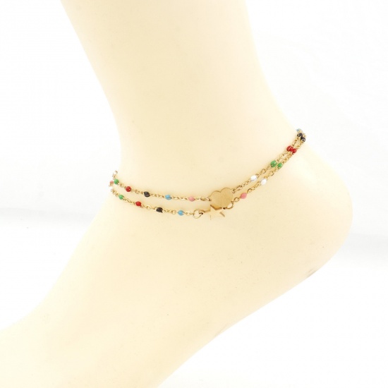 Picture of 304 Stainless Steel Simple Link Cable Chain Anklet Multicolor Enamel 23.5cm(9 2/8") long
