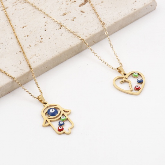 Picture of 304 Stainless Steel Religious Charms Gold Plated Multicolor Evil Eye Enamel