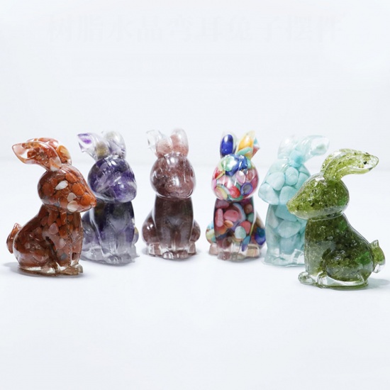 Picture of Gemstone ( Synthetic ) Easter Day Ornaments Decorations Rabbit Animal Multicolor 7.3cm x 5cm